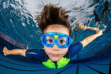 Дитячі окуляри для плавання Aqua Sphere Seal Kid 2, неперевершений підводний зір, стійкі до подряпин лінзи та гіпоалергенні, унісекс для дітей, сині тоновані лінзи, прозора оправа, яйце