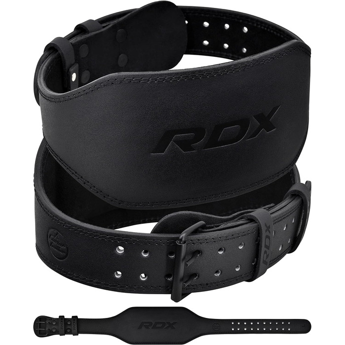 Шкіряний пояс RDX 4-6, 10 отворів, Powerlifiting Fitness Strength Training, м'який, M 24-29 дюймів, чорний