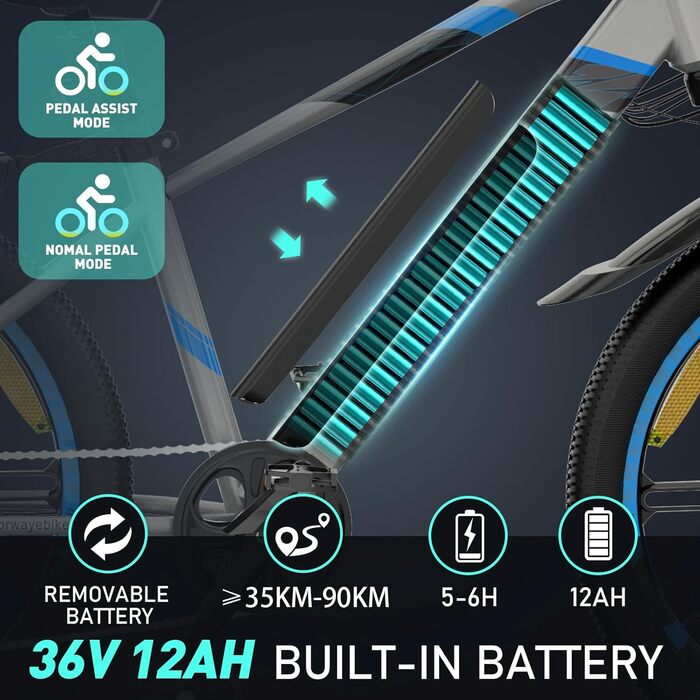 Акумулятор COLORWAY E-Bike 26 250Вт 36В 12Ач, 25км/год, 35-90км синій