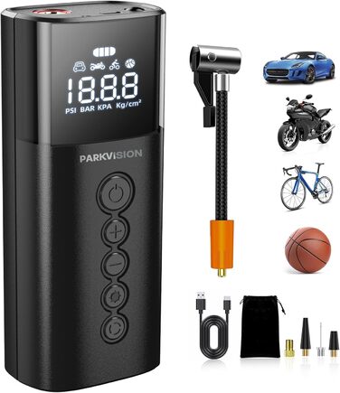 Електричний портативний компресор PARKVISION 8000mAh, 150 PSI з LED, для авто, велосипедів, мотоциклів та м'ячів