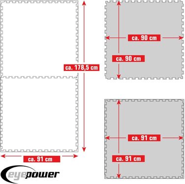 Eyepower фітнес-мат Puzzle 4 см, 2 плити 90x90 см – спортивний татамі для тренувань, підставка під штангу, захисний настил для залу, дитячий килимок, для дому та вулиці