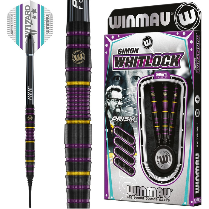 Професійний дартс-набір WINMAU Simon Whitlock 85% Pro-Series 18/20 г, м'які вістря, з крилами та стрижнями