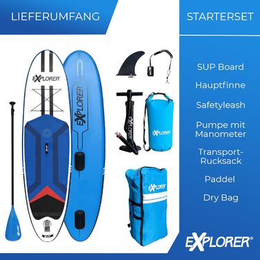 Дошка для веслування EXPLORER SUP Fusion Stand Up до 180 кг Повний комплект з алюмінієвим веслом, рюкзаком, насосом, плавником і набором патчів. (ВІНДСЕРФІНГ 11.6)