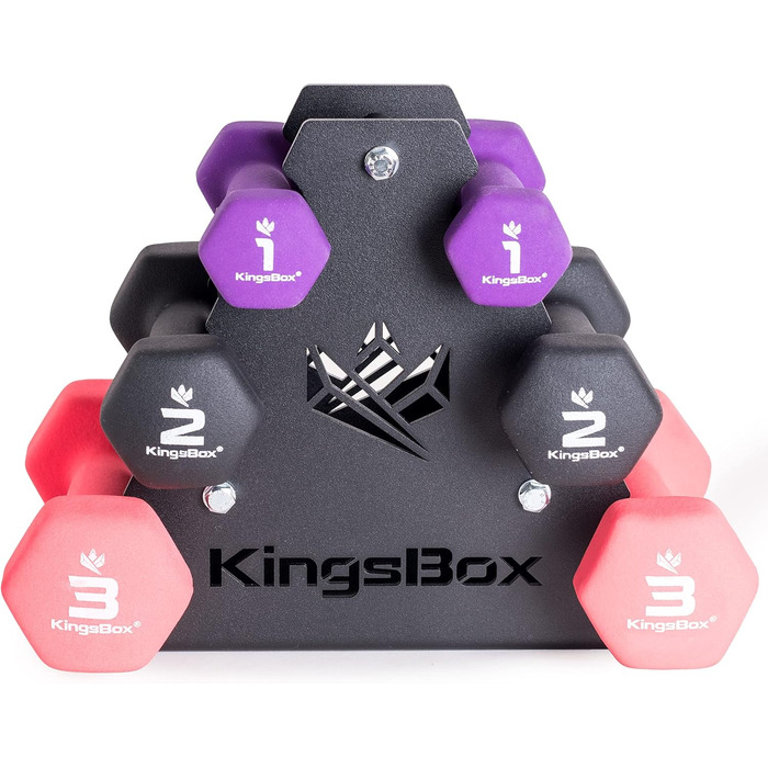 Гантелі неопренові KingsBox, 3 обважнювачі, стійка для дому/залу