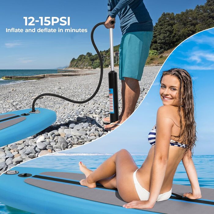 Надувна SUP дошка для веслування 10FT з аксесуарами: регульоване весло, насос, рюкзак, страховий шнур, для дорослих, до 200 кг, для водних видів спорту