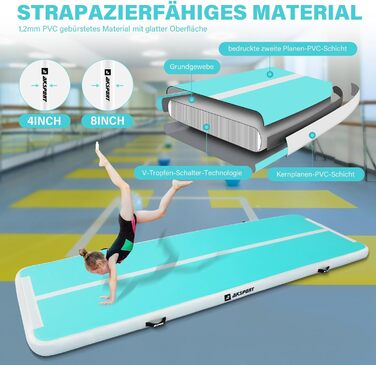 Гімнастичний мат AKSPORT Air Matte Track, надувний, 3/4/5/6 м, товщина 10/20 см, з насосом для дому, тренувань, чірлідингу