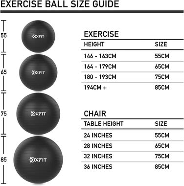 М'яч OXFIT 70-75см чорний - Anti-Burst, насос для ніг, Multi-Size