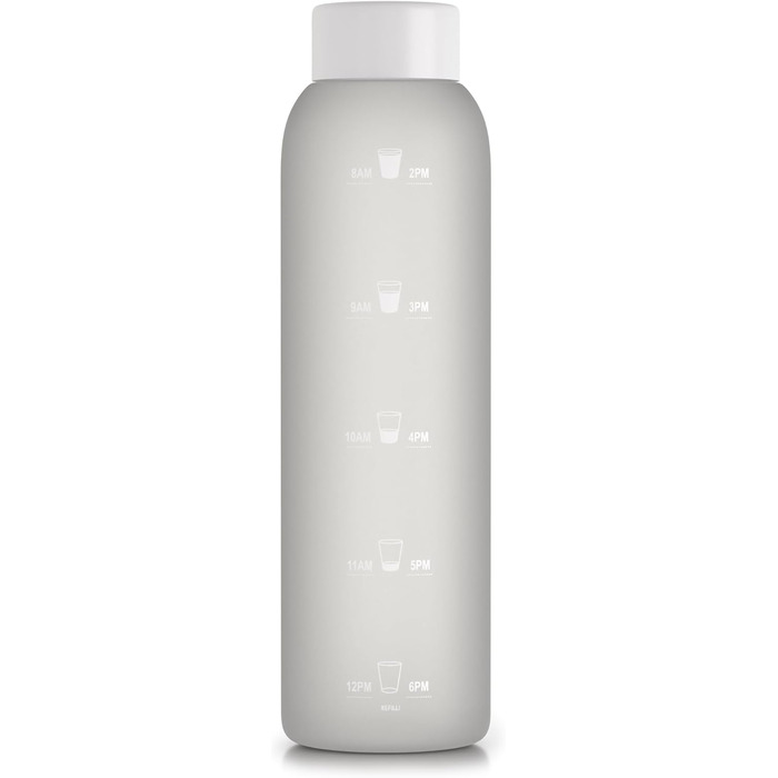 Be-Active Пляшка для води 1 л з боросилікатного матового скла, BPA-free, з мотиваційною розміткою часу
