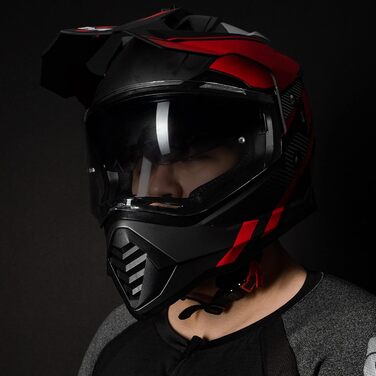 Мотошолом IL Dual Sport Adventure WS902 з сонцезахисним візором, Pinlock, ECE, для кросу, ATV, червоно-чорний, розмір S