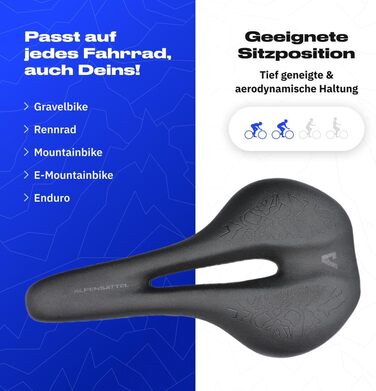 Alpensattel 3.0 Ергономічне велосипедне сідло для чоловіків і жінок з пам'яттю форми, ідеальна амортизація, вибір із 3 моделей