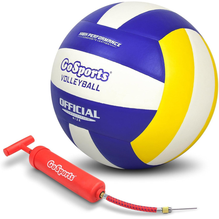 Волейбольний м'яч GoSports для залу, синтетична шкіра, стандартний розмір, з насосом