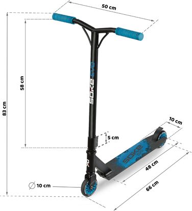 Трюковий самокат SOKE Evo для екстремальних поїздок у скейтпарку ABEC-9 хромовані сталеві вуглецеві підшипники PU колеса 88A Y-подібне кермо з ручками TPR алюмінієва дека синя