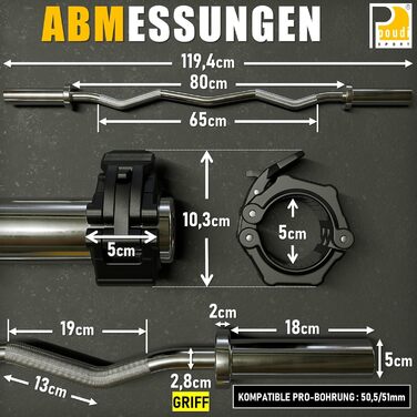 Curl bar 120 См, 10кг, макс. навантаження 182кг, Ø 50мм, з кріпленням