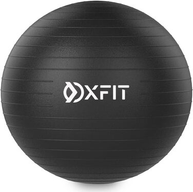 М'яч OXFIT 70-75см чорний - Anti-Burst, насос для ніг, Multi-Size