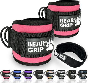 Ремені для щиколотки BEAR GRIP (пара) - міцна застібка, подвійне D-кільце з нержавіючої сталі, регульований неопрен - манжети на щиколотці преміум-класу для покращення тренувань живота, сідниць і ніг - для жінок і чоловіків (Baby Pink, 1 пара)