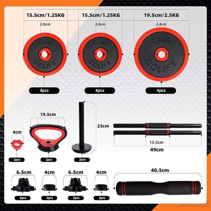 Гантелі CCLIFE Набір з 2 гантелей Штанги регульовані 20 30 40кг Набір гантелей Професійна гантель з обважнювачами зі з'єднувальною сталевою трубкою (червоне залізо 20 кг)