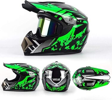 Дитячий мотокросовий шолом комплект повнолицевий для мотоцикла, MTB, BMX, квадроцикла, з окулярами, рукавичками та маскою, зелений (S/52-53 см)