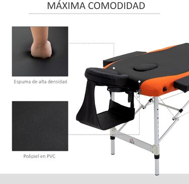 Складаний масажний стіл HOMCOM 185x60 см, регульований, з підголівником і підлокітниками, для тату та фізіотерапії, чорний/помаранчевий
