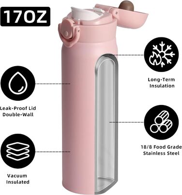 Термос Olerd Flask 2.5 л, 2 кружки, 24 год гарячий/холодний, рожевий