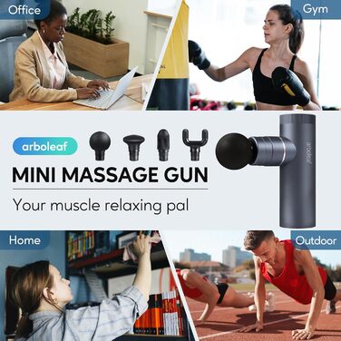 Масажний пістолет Arboleaf Mini Massage Gun, масажний пістолет, 3200 об/хв 0,47 кг з силіконовими насадками AI Levels 4, безшумний м'язовий пістолет з кишеньковим м'язовим пістолетом для розслаблення м'язів Потужна батарея USB-C (срібло)