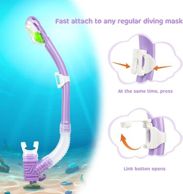 Набір для підводного плавання Kids, Окуляри для дайвінгу Kids Anti-og and Dry Snorkel - Маска для дайвінгу проти протікання Суха трубка Набір для підводного плавання для хлопчиків 4-14 (F, фіолетовий набір)