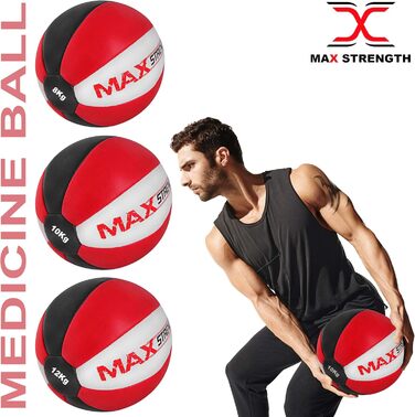 Медичний м'яч Max Strength Maya, 8 кг, 10 кг, 12 кг, чорний/червоний