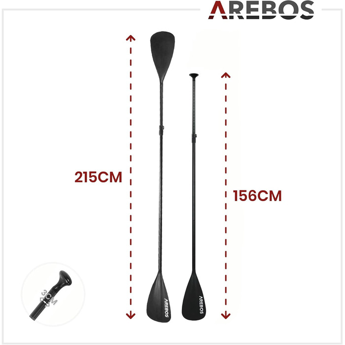 Arebos 2-в-1 весло для SUP, каное та каяка, алюмінієве, розсувне 156-215 см