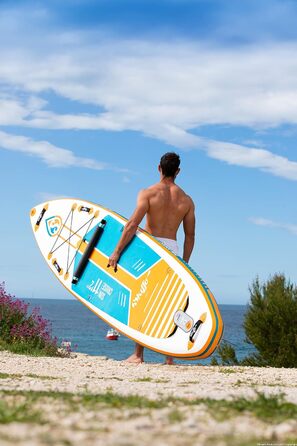 Надувна дошка для веслування Sun Cruise 11'2 - Stand Up Paddle Board - міцна сумка для перенесення на колесах, повідець, весло, 3 ласти, насос і ручка для перенесення - 11'2x33x6 - 322л - всі рівні майстерності