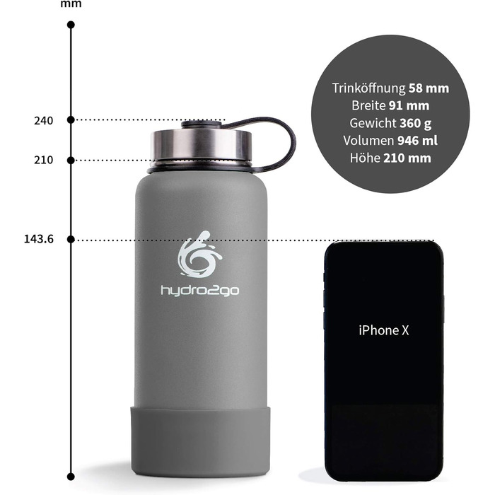 Термос X-AlpsBottle, 950 мл, кам'яний сірий, 2go