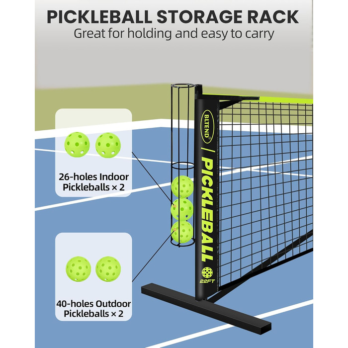 Набір Bltend Pickleball сітка 7,6 м, 8 м'ячів, маркер, сумка, рулетка