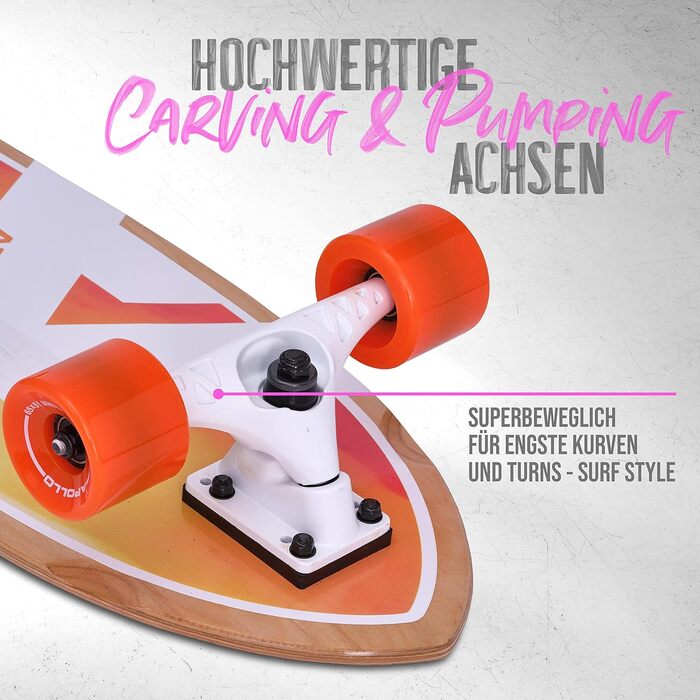 Професійна дошка Apollo Surfskate Міді лонгборд для дорослих, дітей з якісною віссю для серфінгу Дошка для міні-круїзерів для стрітсерфінгу Карвінг і пампінг, скейтборд для дітей від 6 років (літо)