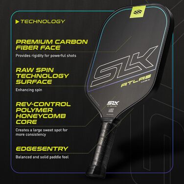 Падл для піклболу Selkirk Sport Atlas Max SLK Raw з вуглецевого волокна, розроблений у США, ідеальний для початківців, Oasis