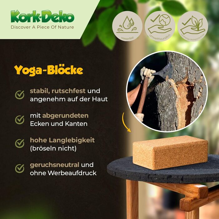 Або Set Набір з 1 або 2 - 100 натуральна пробка Hatha Cork Log Yoga, екологічна, зроблена в ЄС Аксесуари для фітнесу, медитації та пілатесу Допоміжні засоби для тренування спини та розтяжки для початківців, 75 мм 1 або 2 упаковки (1 (один блок))