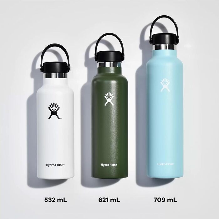 Термос-бутилка HYDRO FLASK Standard Mouth 621 мл із нержавіючої сталі, ізольована спортивна пляшка з герметичною кришкою Flex та ремінцем, придатна для посудомийної машини, Moonshadow