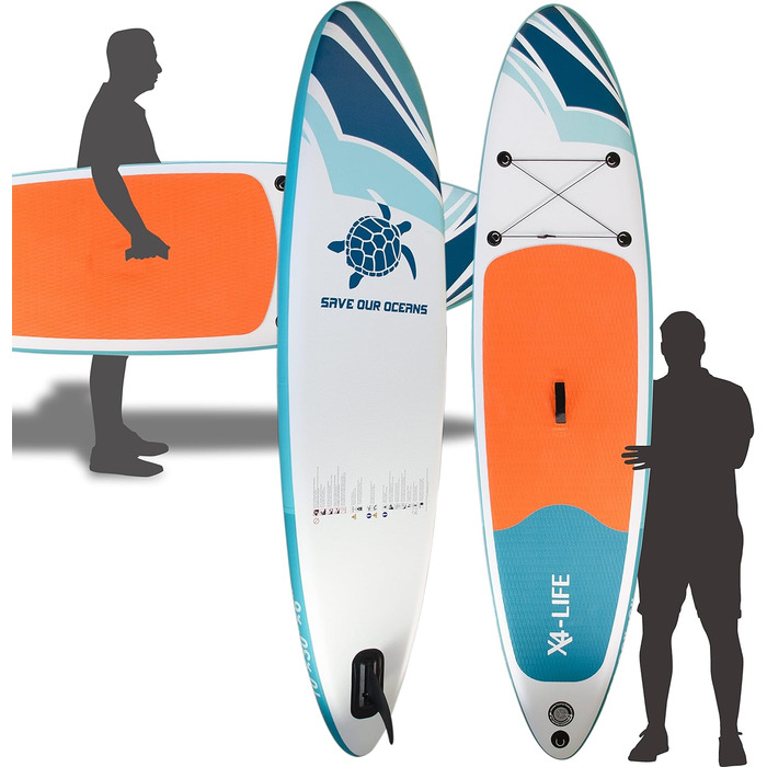 Надувна SUP-дошка X4-LIFE 305 см з аксесуарами, до 150 кг, комплект для ремонту, весло, плавник, сумка для перенесення – ідеально для літа