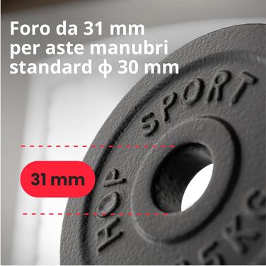 Кг Чавунні вагові пластини 30 мм Набір 4 x 5 кг / 2 x 10 кг - Набір гантелей з литими вагами 30/31 мм з отвором, 20