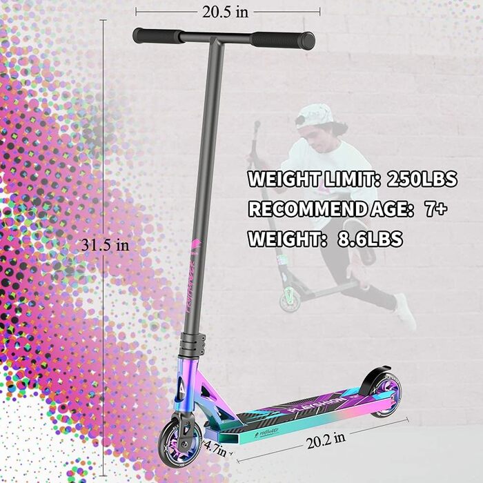 Самокат PLAYSHION Pro Stunt Scooter Freestyle Kick Scooter для дорослих і дітей з алюмінієвим сердечником 110 мм 31 дюйм / 36 дюймів висота чудовий / 31 дюйм