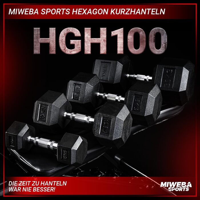 Гантелі Miweba Sports Hexagon HGH100 2,5-30кг - Професійна гантель - Набір гантелей - Гантелі - Чавун - Ергономічна ручка - Одинарна гантель - Набір гантелей - Гантель 5,0 кг Пара гантелей