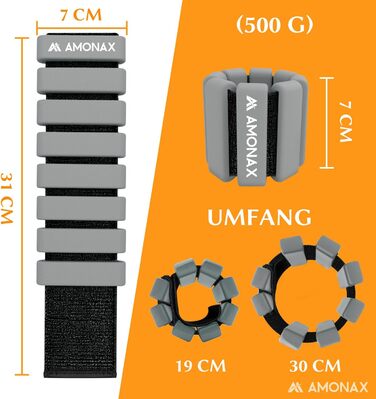 Вагові манжети Amonax Набір обважнювачів для щиколоток, фітнес-обважнювачі для ніг і рук, 2x0,5 кг/1 кг ваги для зап'ястя для жінок, чоловіки, обважнювачі для пілатесу, тренувальні ваги для ніг, для йоги, танців (сірий - 0,5 кг x 2)