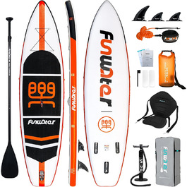 Надувна SUP-дошка FunWater з регульованим веслом, насосом, антиковзким EVA-покриттям і страховочним шнуром для дорослих