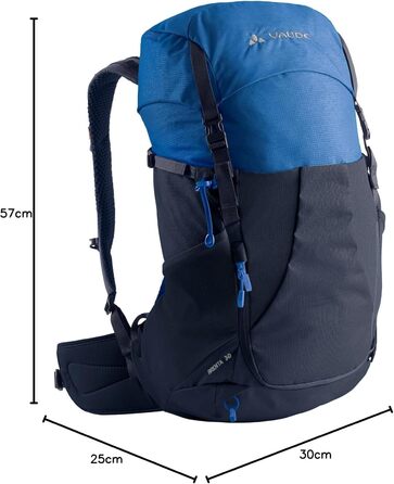 Туристичний рюкзак VAUDE Brenta 30 л, водовідштовхувальний, з дощовиком, для жінок і чоловіків, зручний, з відділеннями, синій