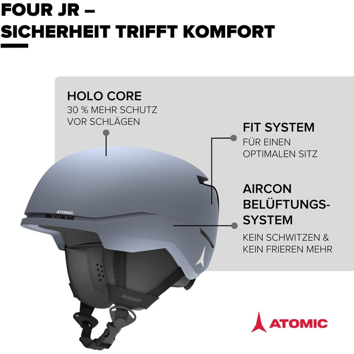 Гірськолижний шолом ATOMIC FOUR JR для дітей та підлітків - Сірий - Розмір S - Максимальна безпека при ударі - Інноваційна система вентиляції - Окружність голови 51-55 см