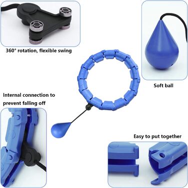 Розумний обруч для фітнесу LEAFIA, хулахуп для схуднення, з масажними обручами та 24 знімними регульованими широкими рухомими обручами, для дітей, дорослих, початківців, для схуднення (синій)