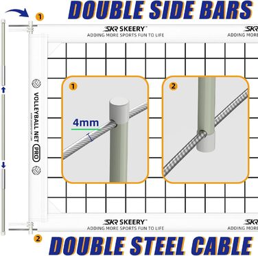 Волейбольна сітка SKEERY, офіційний розмір, 90х100 см, сталеві троси"