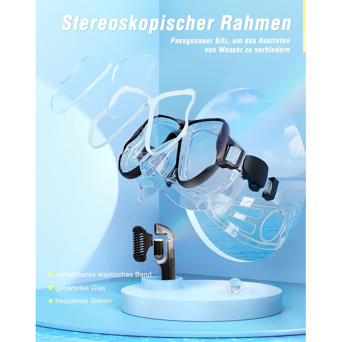 Набір сухих трубок QcoQce, маска для дайвінгу проти запотівання та панорамного підмітання, легка дихаюча та професійна маска для підводного плавання з м'яким мундштуком, набір трубок для дорослих Black White