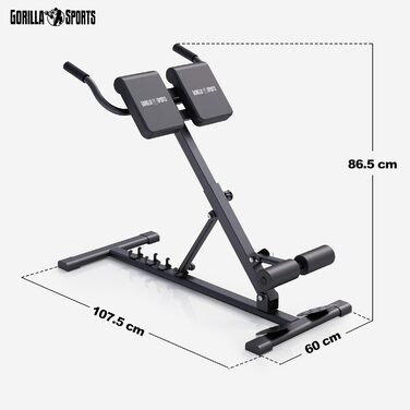 GORILLA SPORTS® Гіперекстензія для спини, складана, регульована, сталева, до 150 кг, чорна – тренажер для спини та пресу для дому