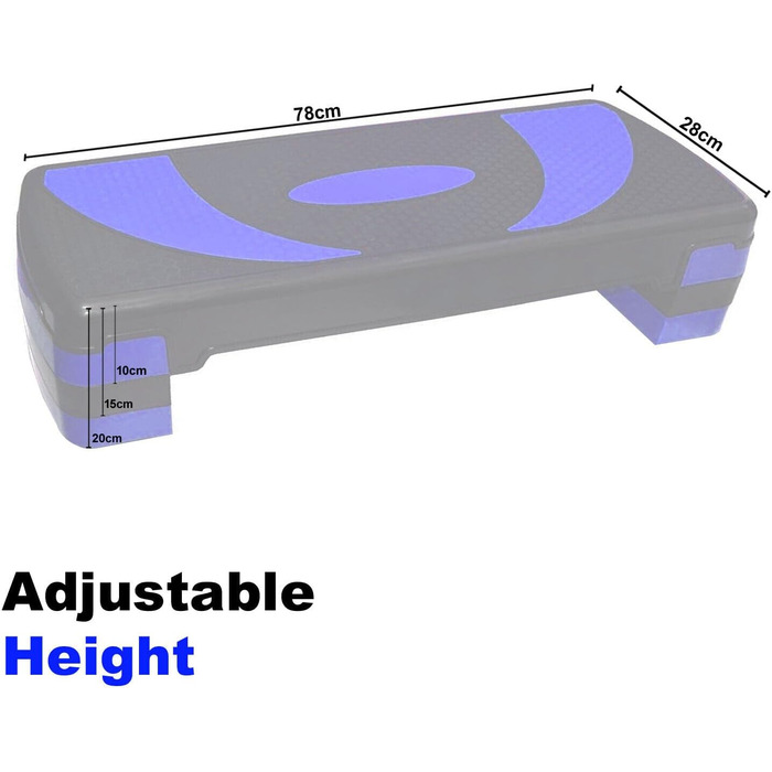 Аеробний степпер MAXSTRENGTH з 3 рівнями, нековзний, аеробний степпер, регульований, 3 висоти, для фітнес вправ, кроки, тренажерний зал 3 рівня синій / чорний
