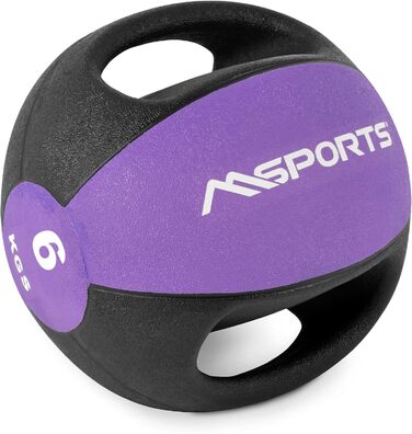 М'яч MSPORTS Med Ball Premium з ручками 1-10 кг (6 кг - фіолетовий)