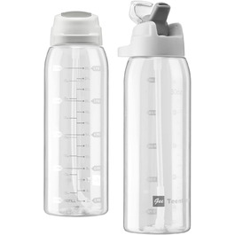 Прозора пляшка для води з трубочкою, BPA-free Tritan, 850 мл, з часовими мітками, для офісу, школи, спортзалу та тренувань