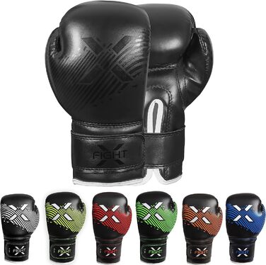 Дитячі боксерські рукавички FightX, 113 г, чорні, PU-шкіра, для тренувань і спарингів, для хлопчиків і дівчаток, MMA, комплект